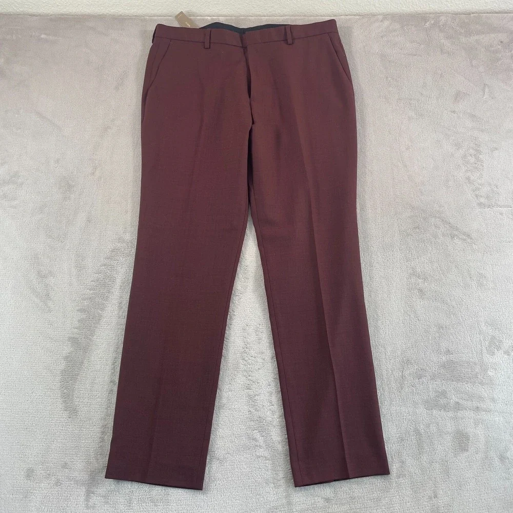 J.Crew Bowery Ludlow Dress Pants Men 36x32 Mahogany Wool‎ Slim Stretch NWT $225
